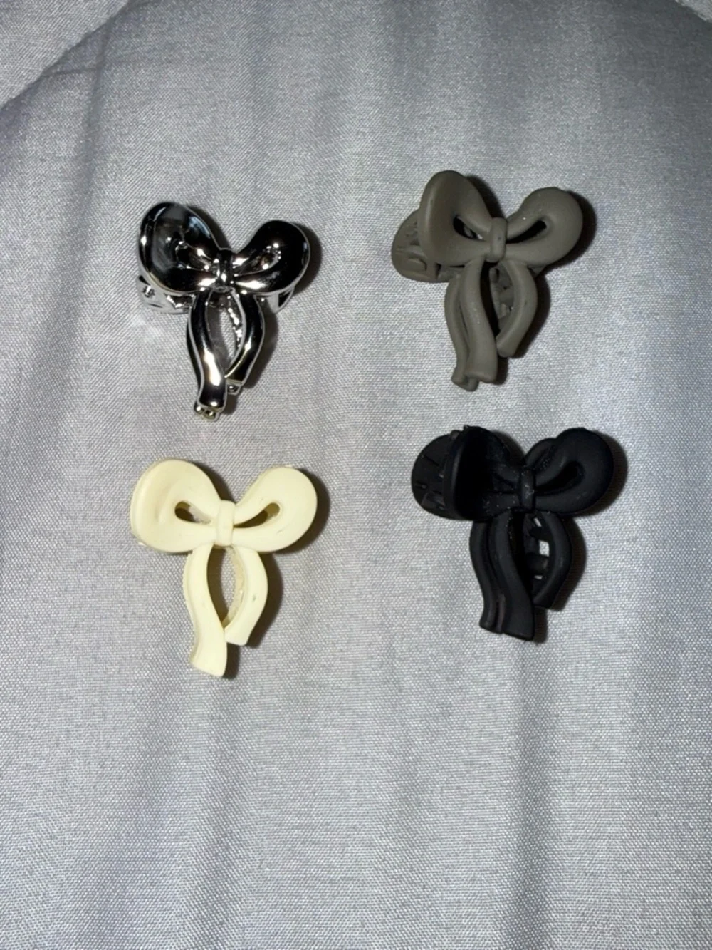 Bow Hair Clip Set - Black, Gray, Cream, Silver